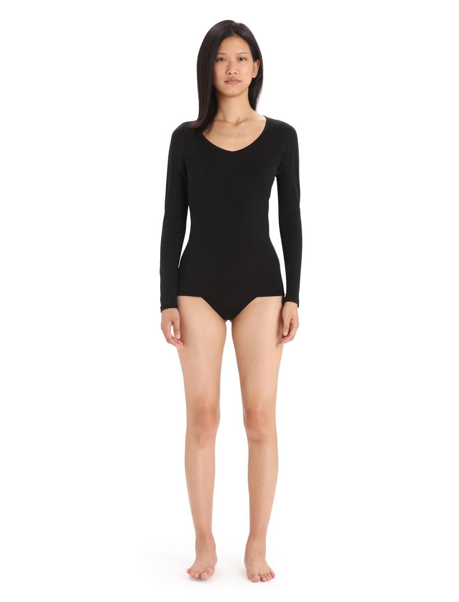 Black Women's Icebreaker Merino Siren Long Sleeve Sweetheart Top Underwear | USA 1691GSOL